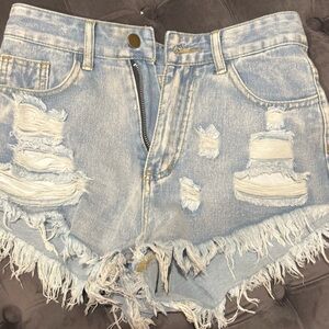 SHEIN Distressed Light Blue Jean Shorts